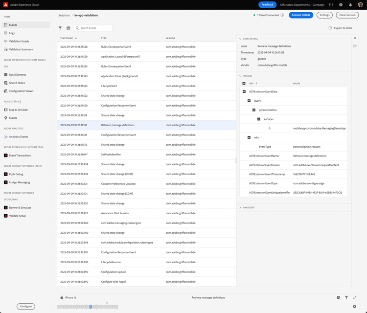 Retrieve message definitions