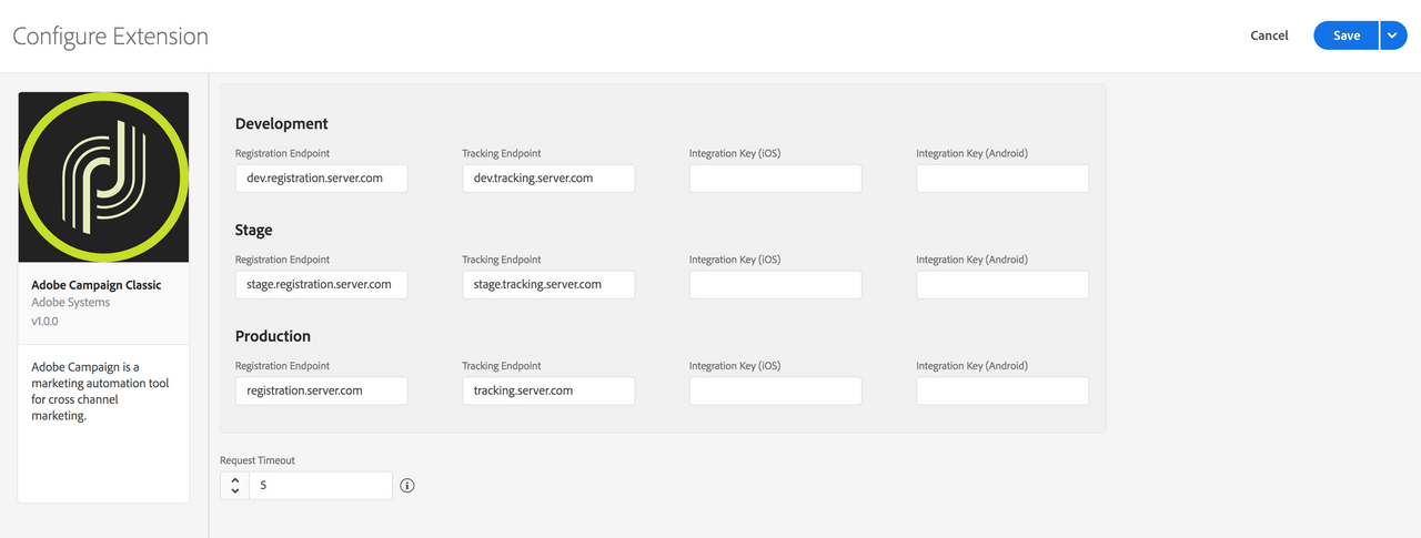 Configuring the Campaign Classic extension