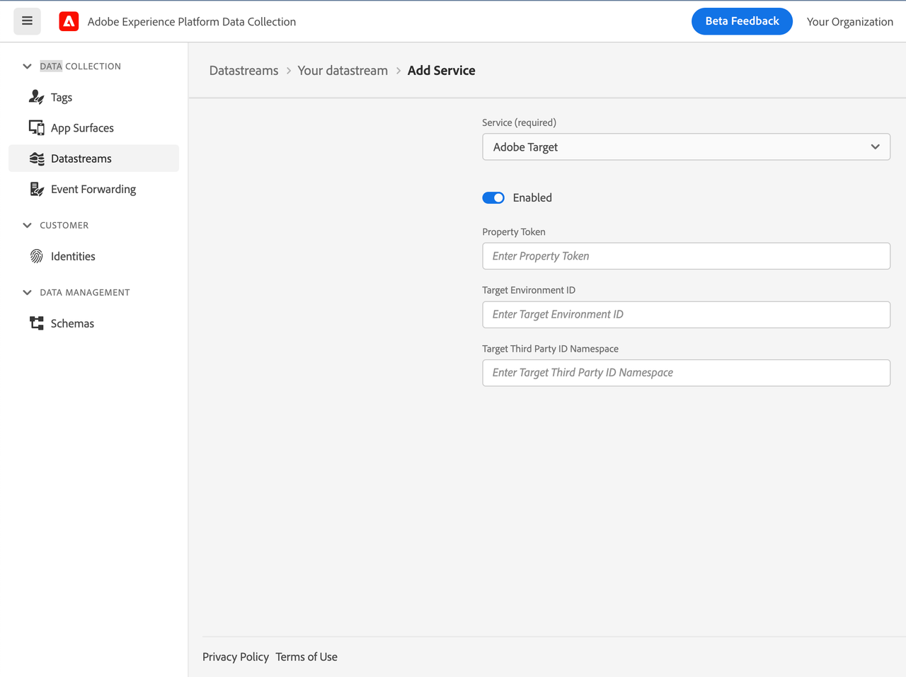 Datastream configuration - Adobe Target