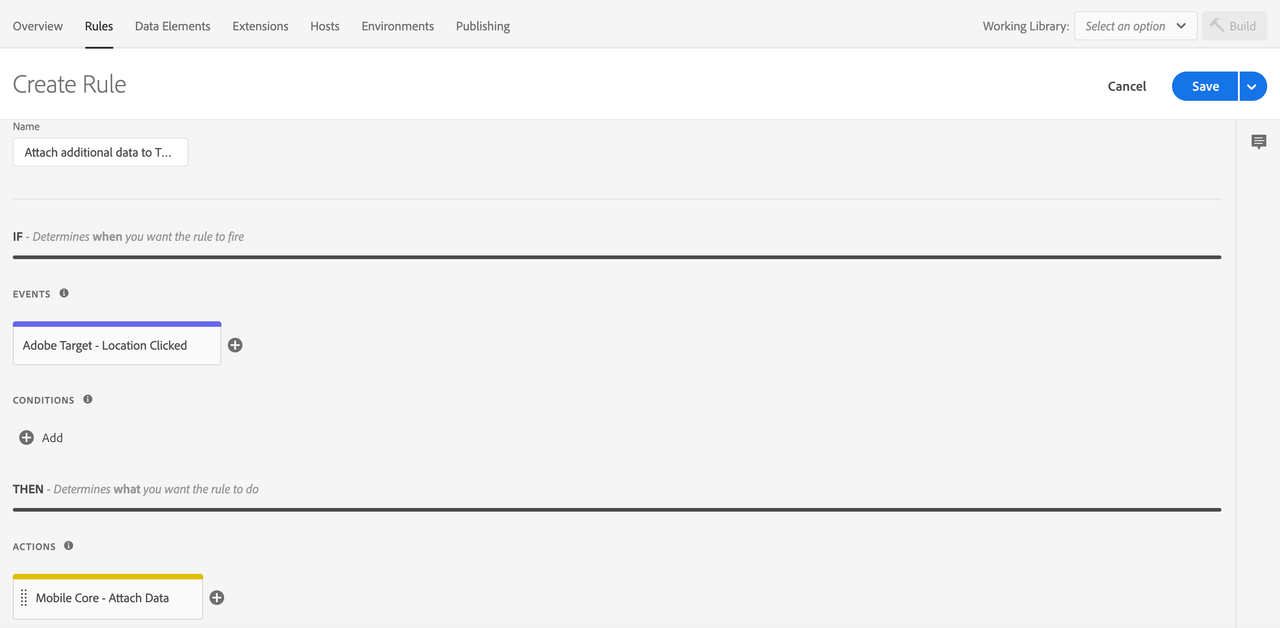 target attach data rule setup location clicked