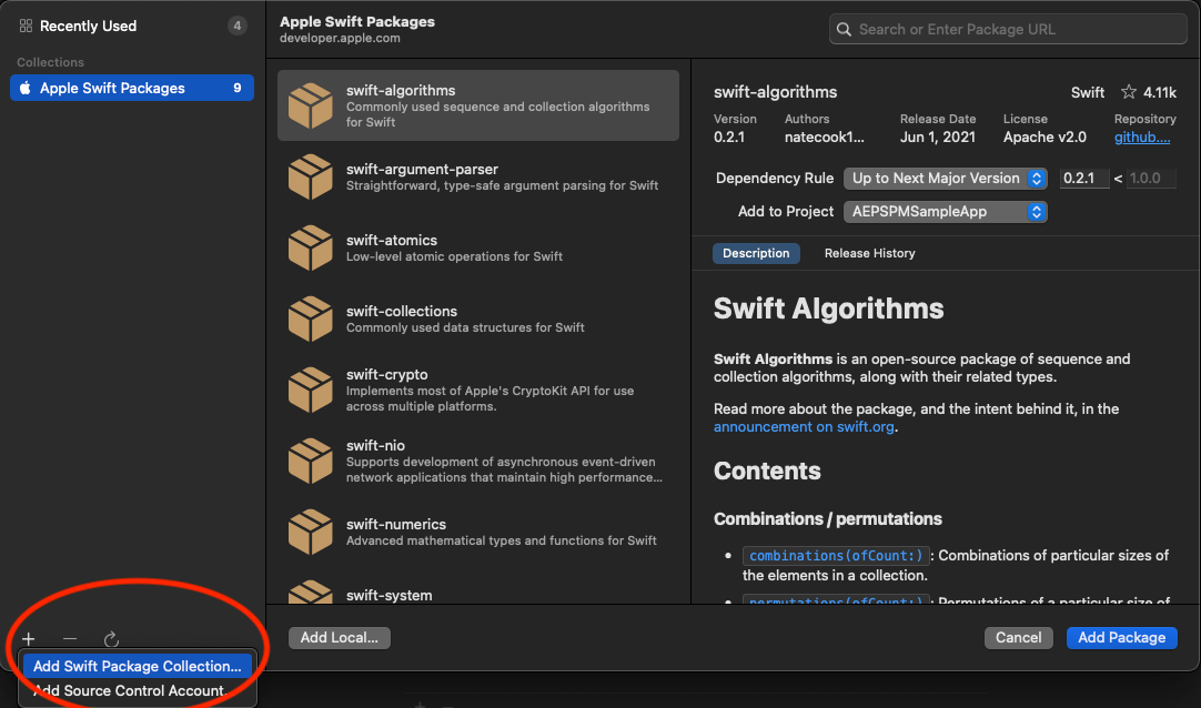 add package collection
