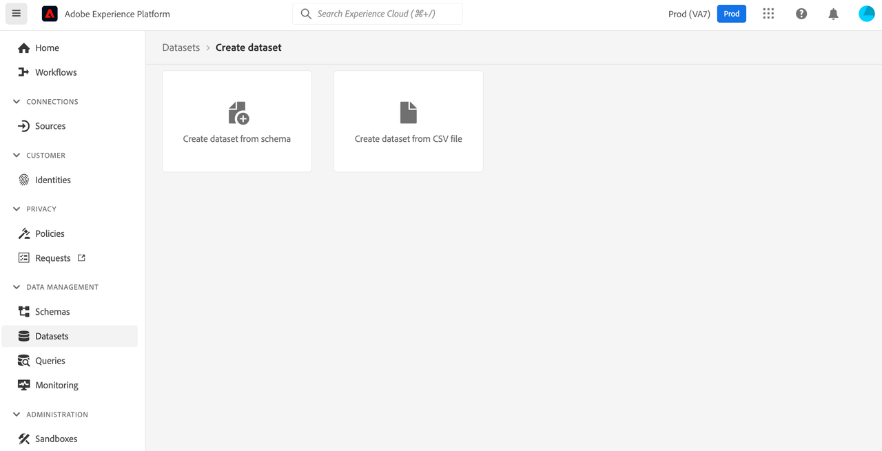 Dataset creation in Adobe Experience Platform