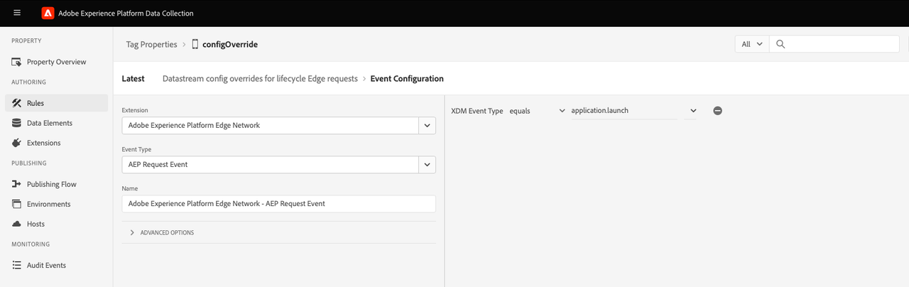 Sample rule configuration application.launch event
