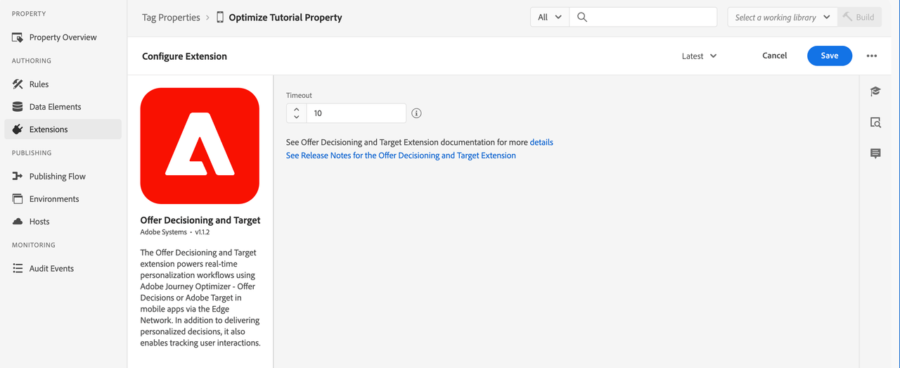 Offer Decisioning and Target extension configuration