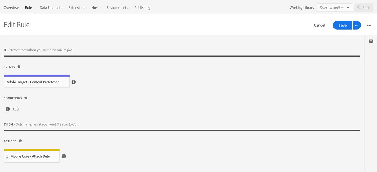 target attach data rule setup prefetch