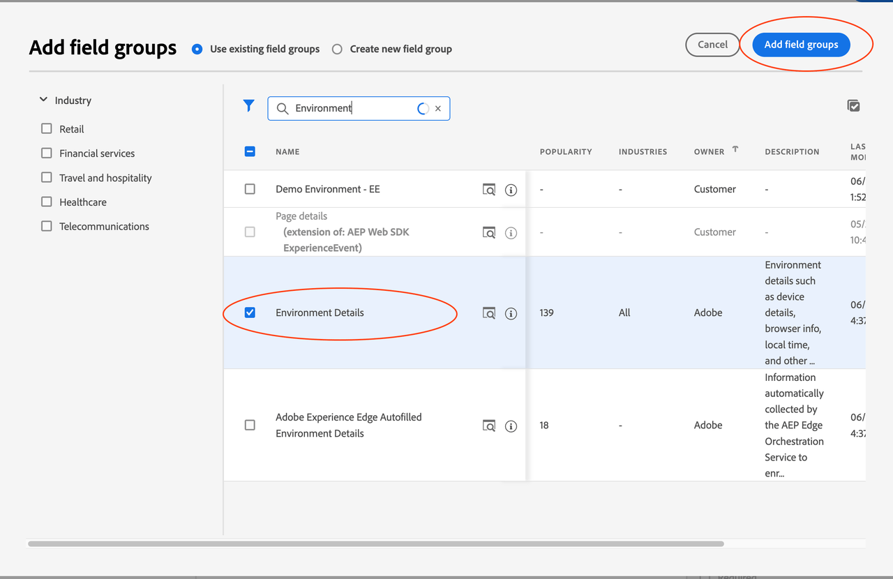 Add Environment Details Field Group