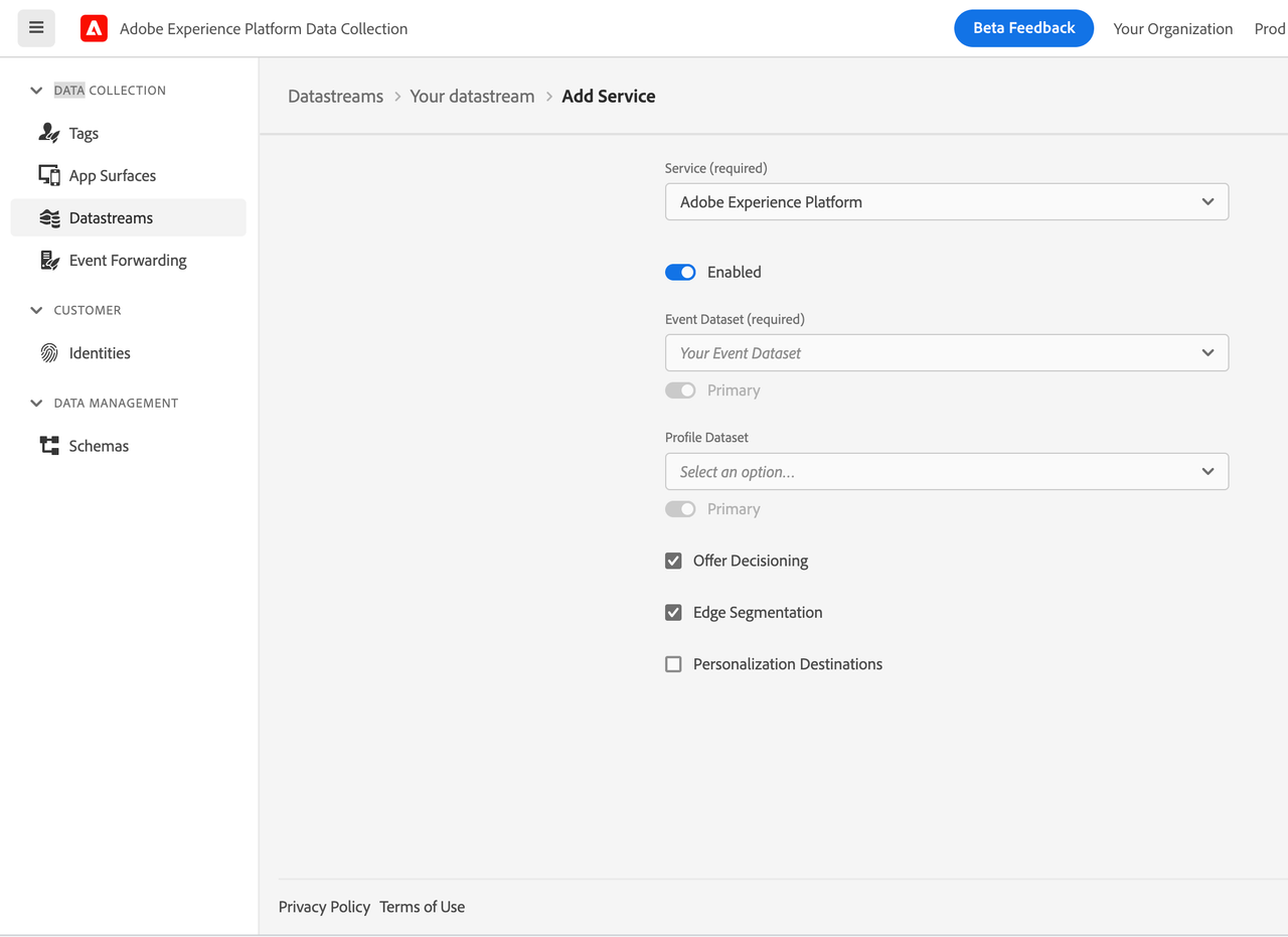 Datastream configuration - Offer Decisioning