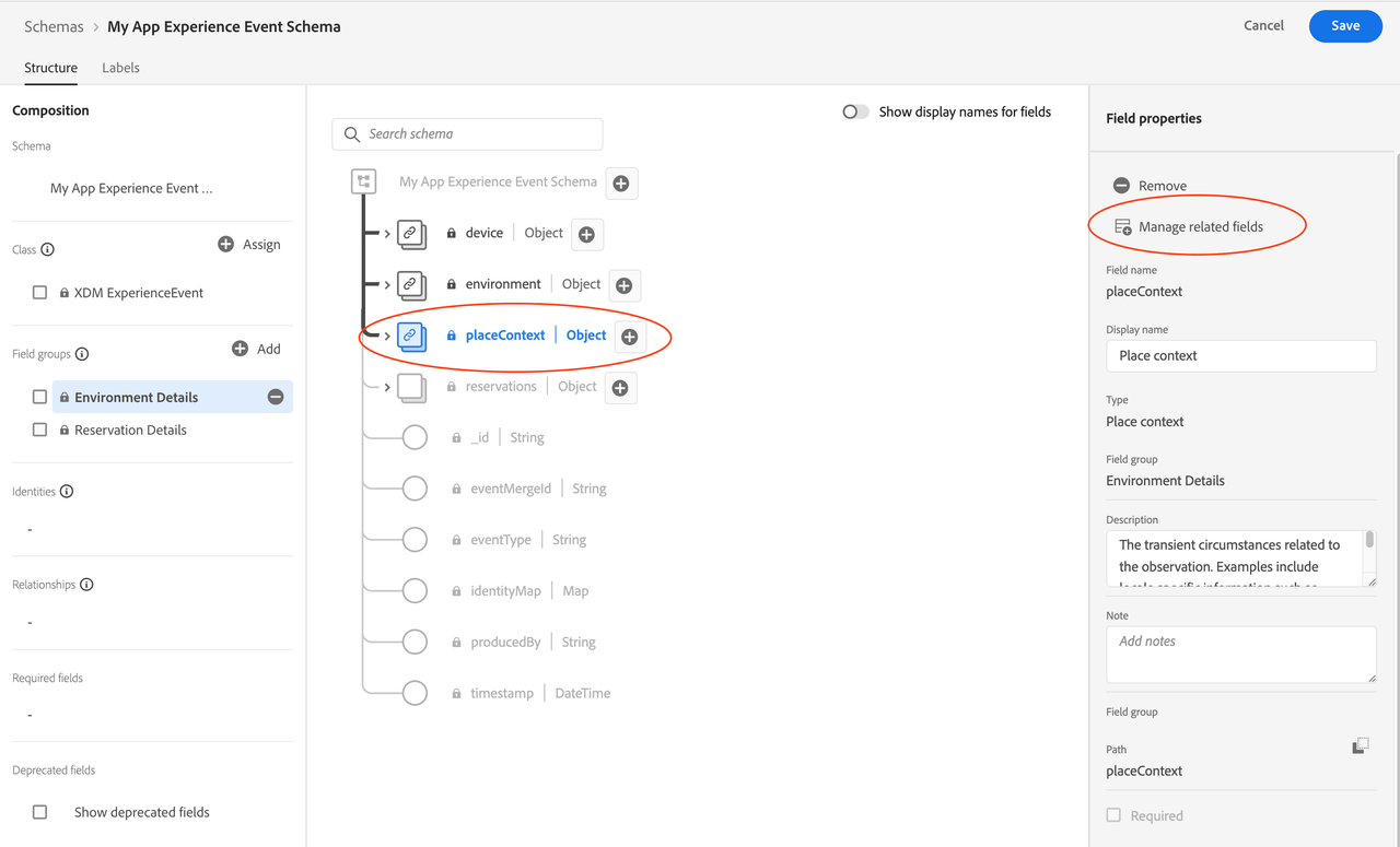 Manage Places Context Text Fields