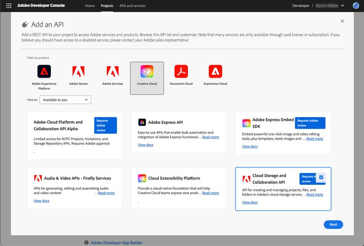 Pick Cloud Storage API option