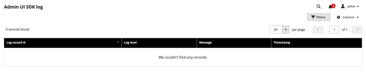 Admin UI SDK Logs screen