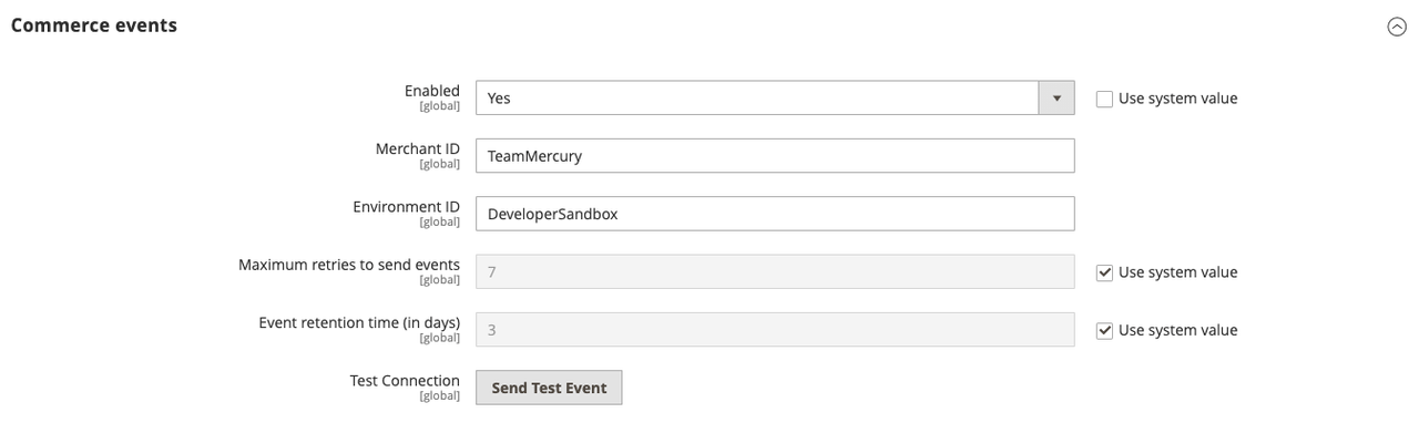 Commerce events configuration