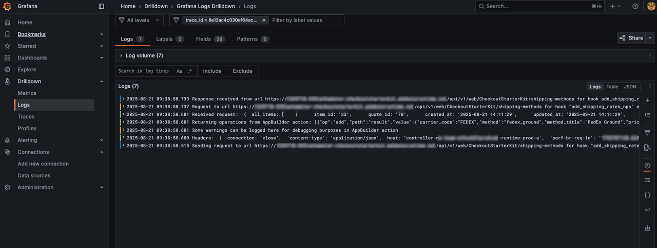 Grafana filtered logs