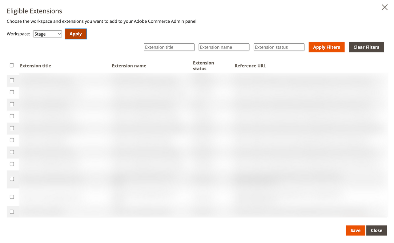 Admin UI SDK eligible extensions configuration