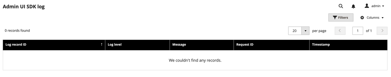 Admin UI SDK Logs screen