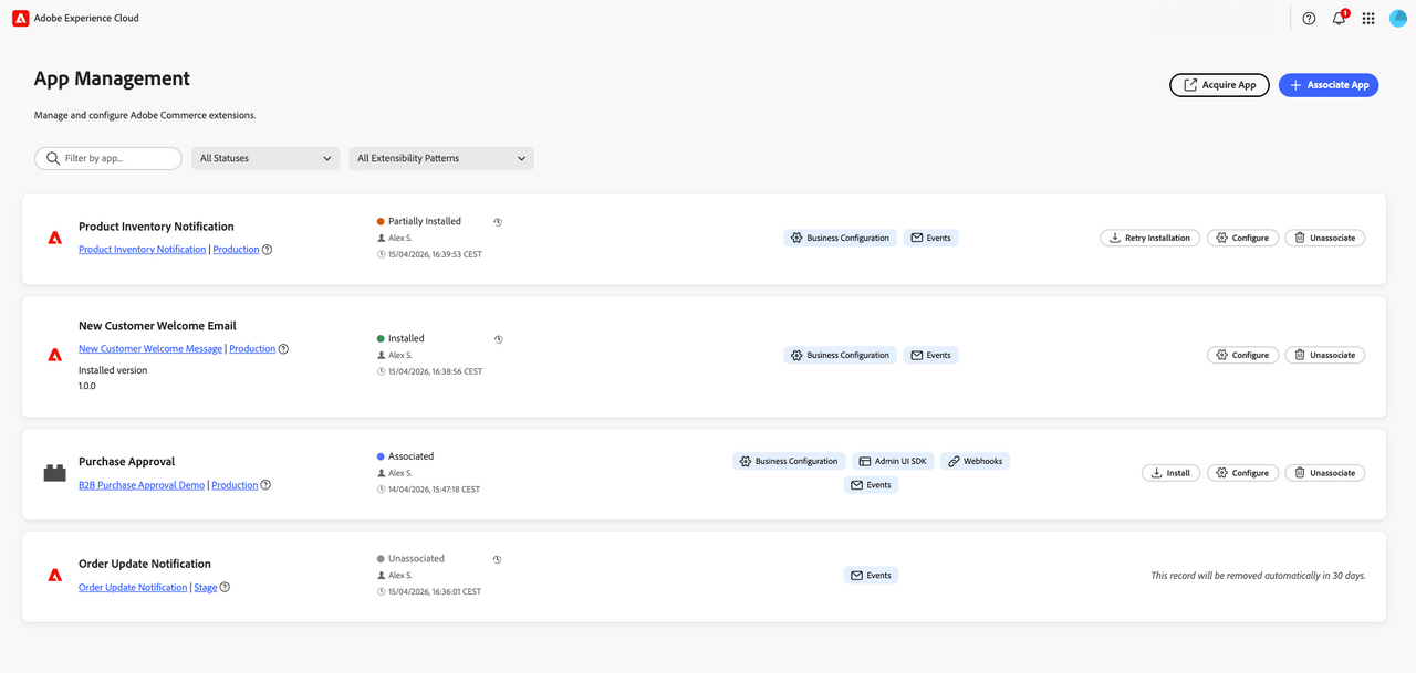 App Management view