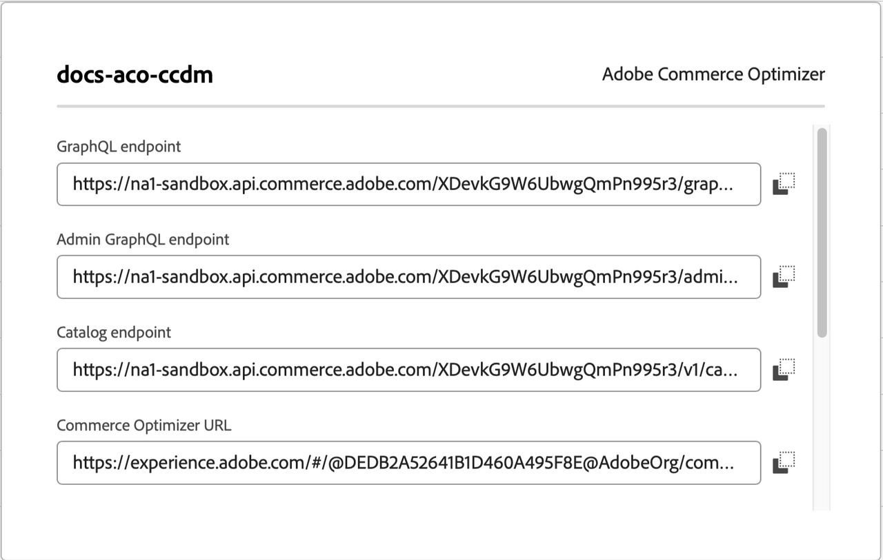 Access URLs for Commerce Optimizer UI, REST, and GraphQL APIs
