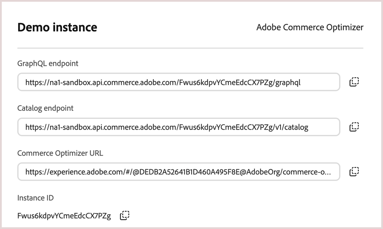 Access URLs for Commerce Optimizer UI, REST, and GraphQL APIs