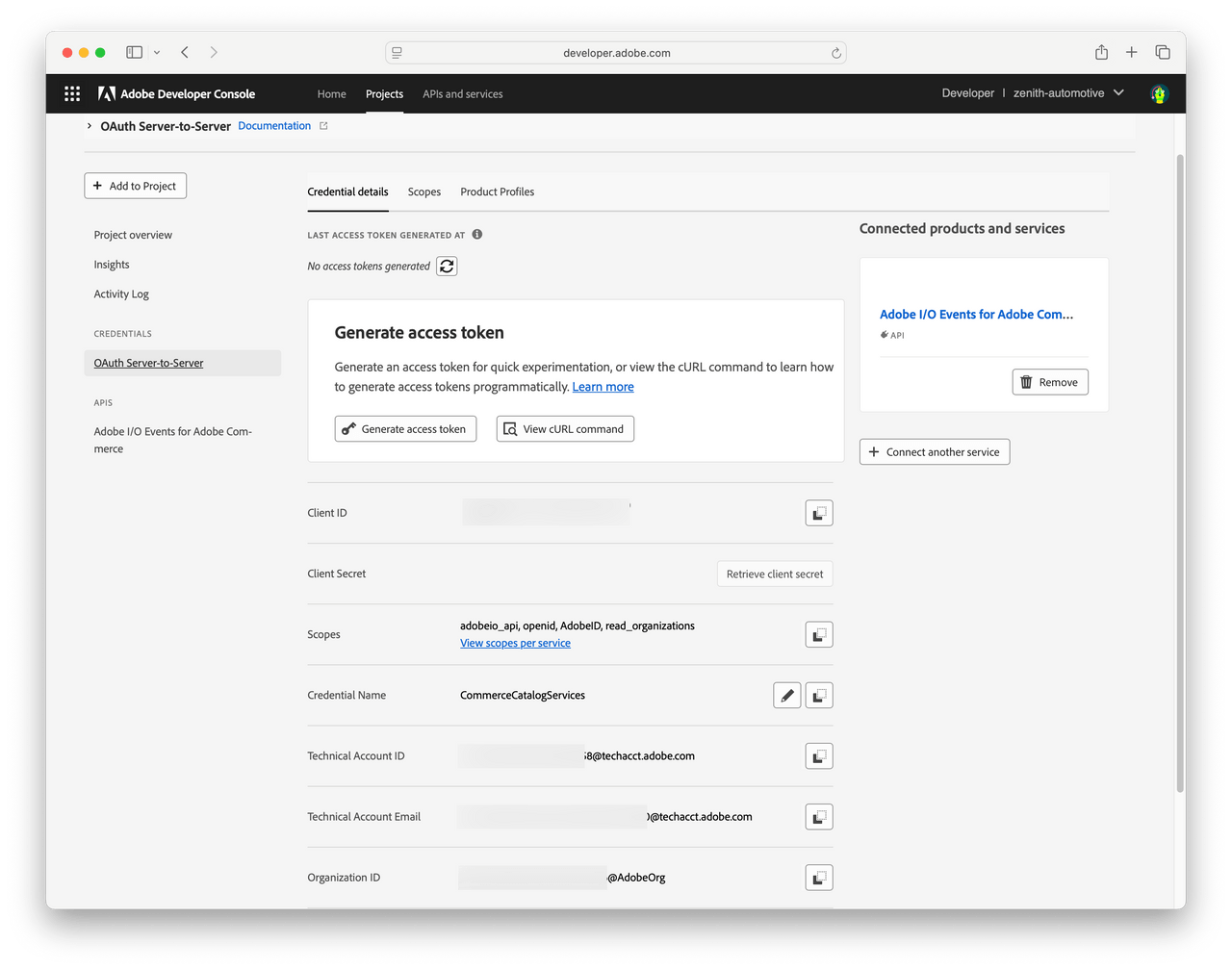 Adobe developer project - Credential Details