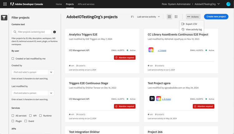 Export all Projects details