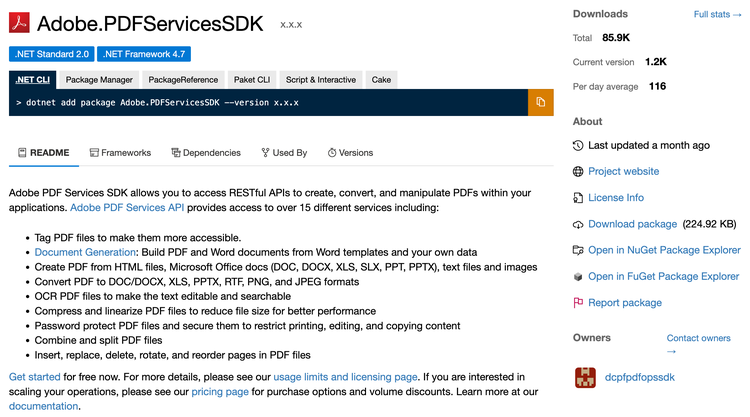 Adobe PDF Services SDK on Nuget