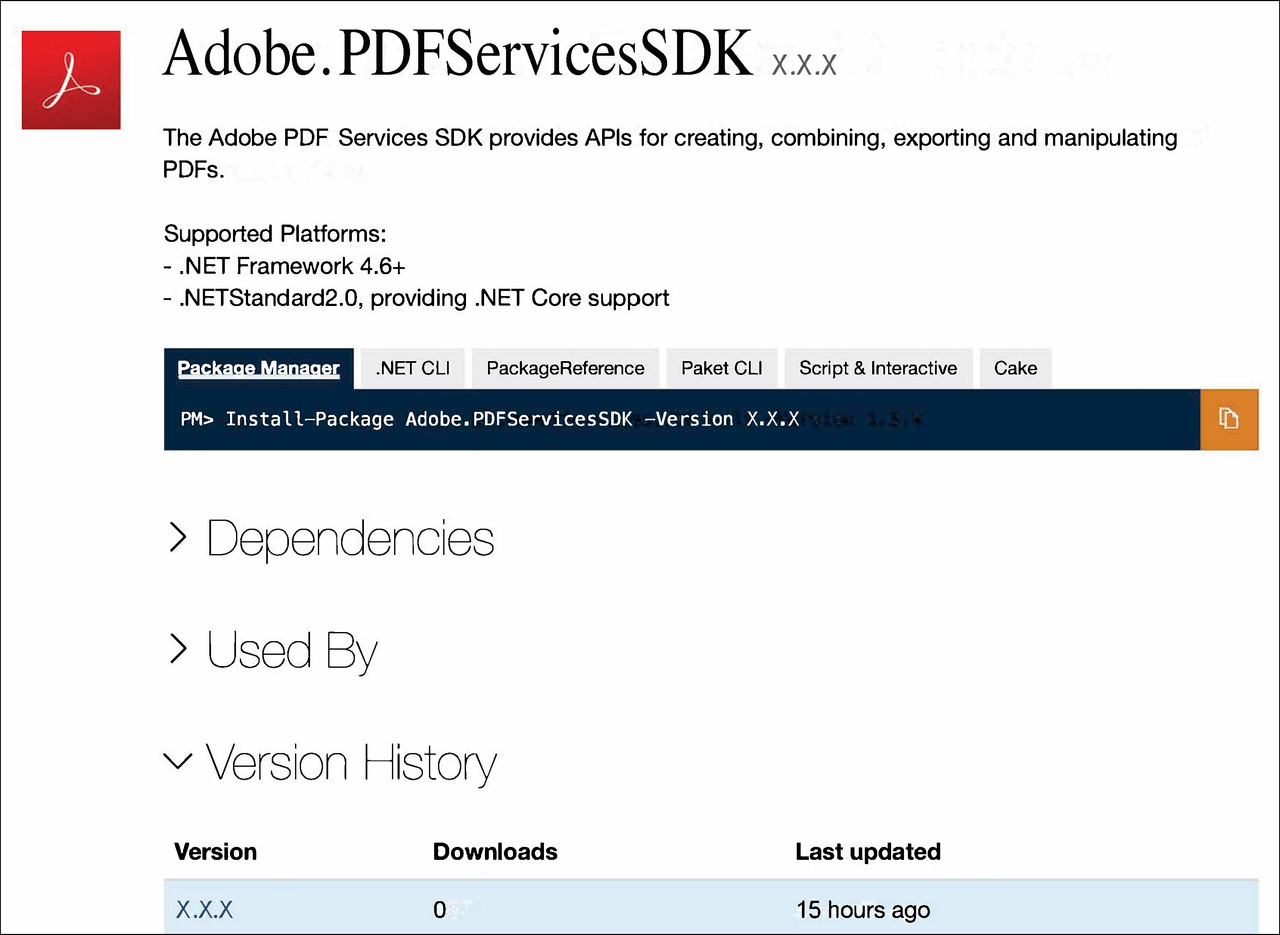 Adobe PDF Services SDK on Nuget