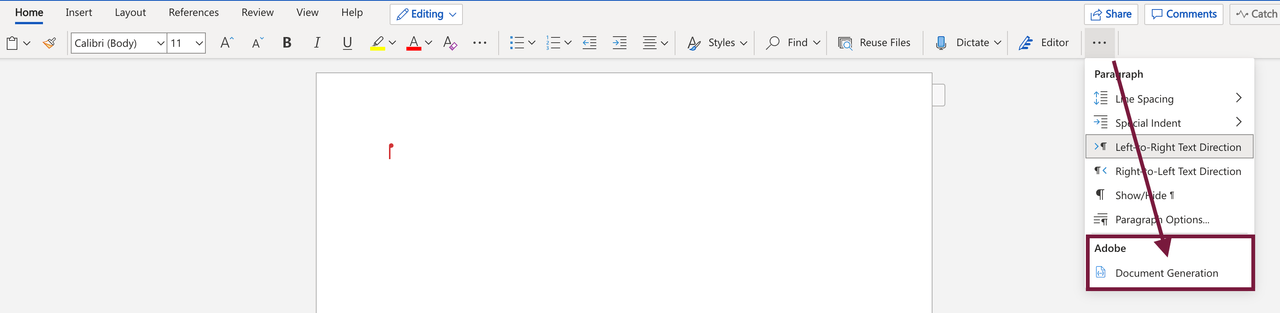 Adding Document Generation in you home tab in Microsoft Word Web
