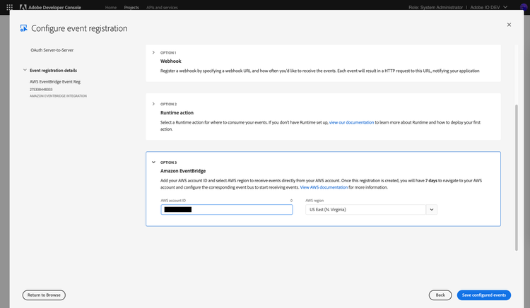 Select Amazon EventBridge option