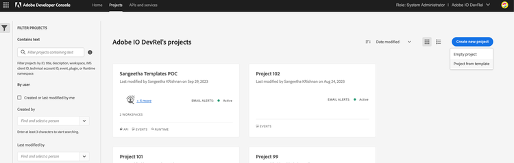 Select create project from template