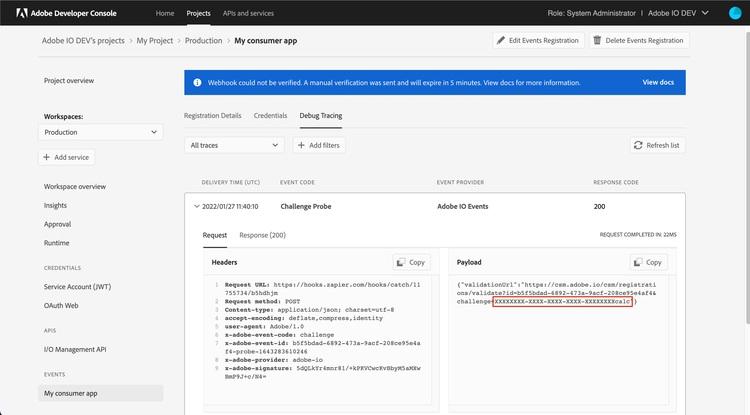 Validation URL obfuscated in Debug Tracing tab