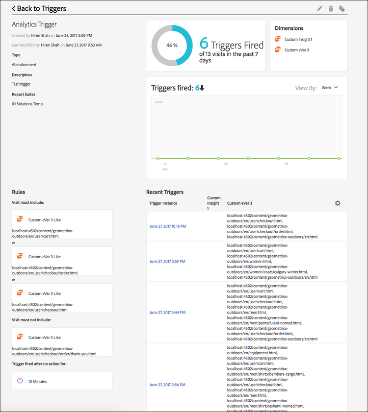 Viewing triggers listing