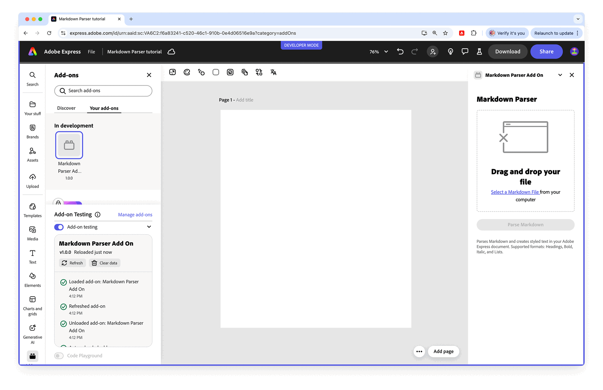 Markdown Parser complete add-on