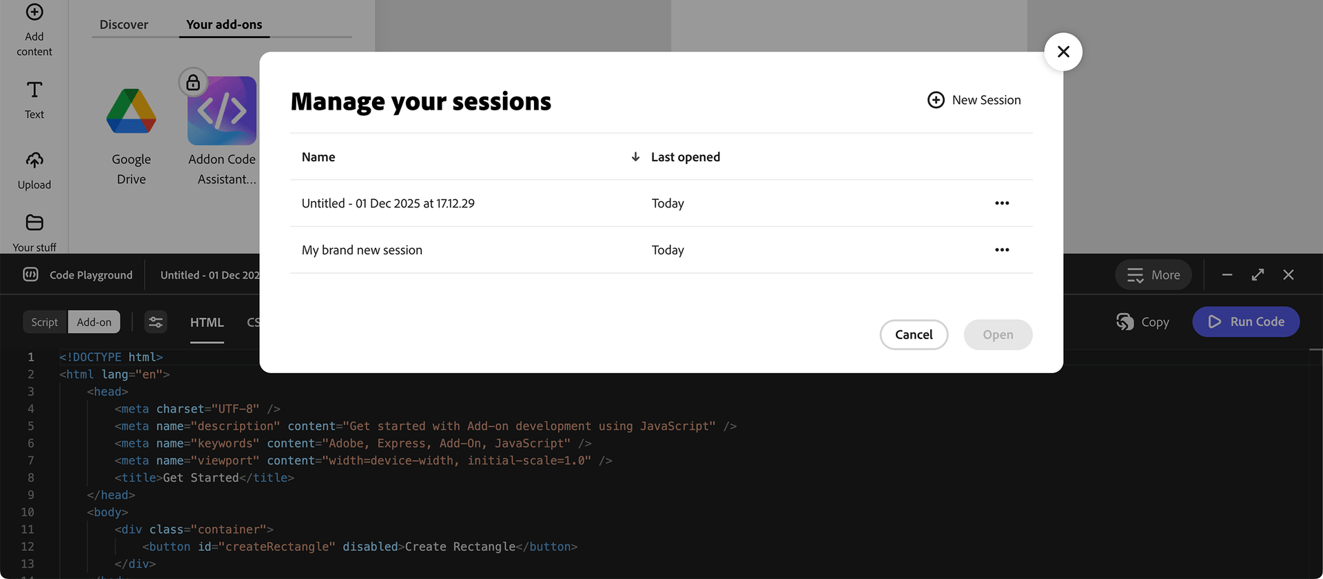 Code Playground Delete Session