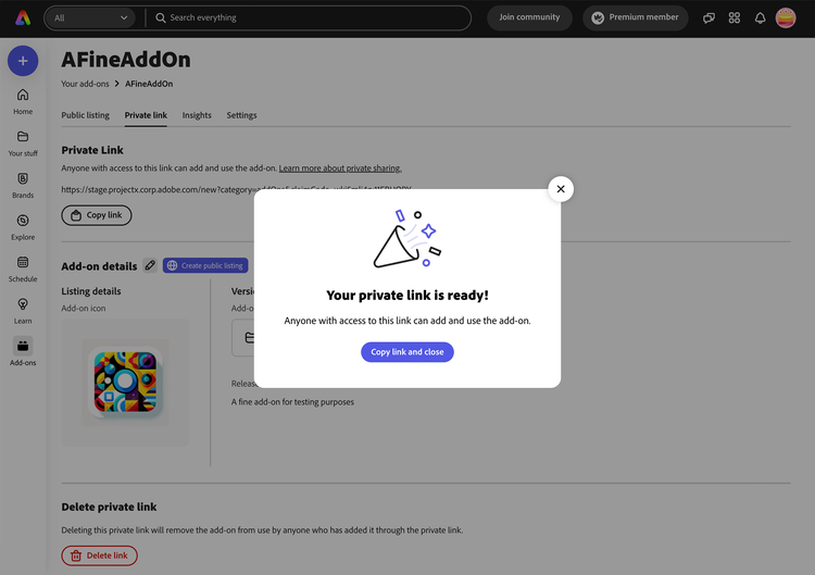 Successfully created link