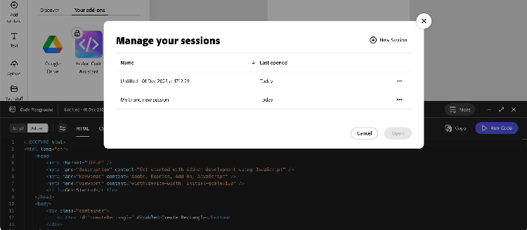 Code Playground Delete Session