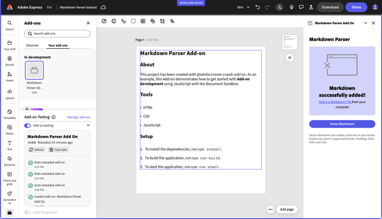 Markdown Parser with Text API