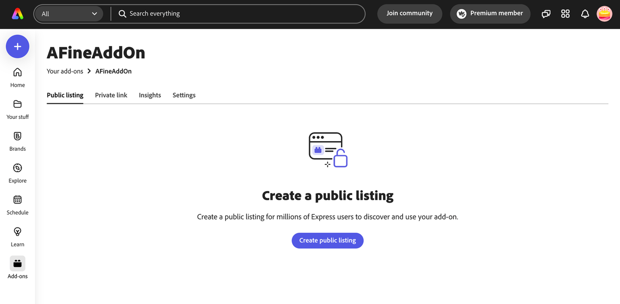 Public listing creation