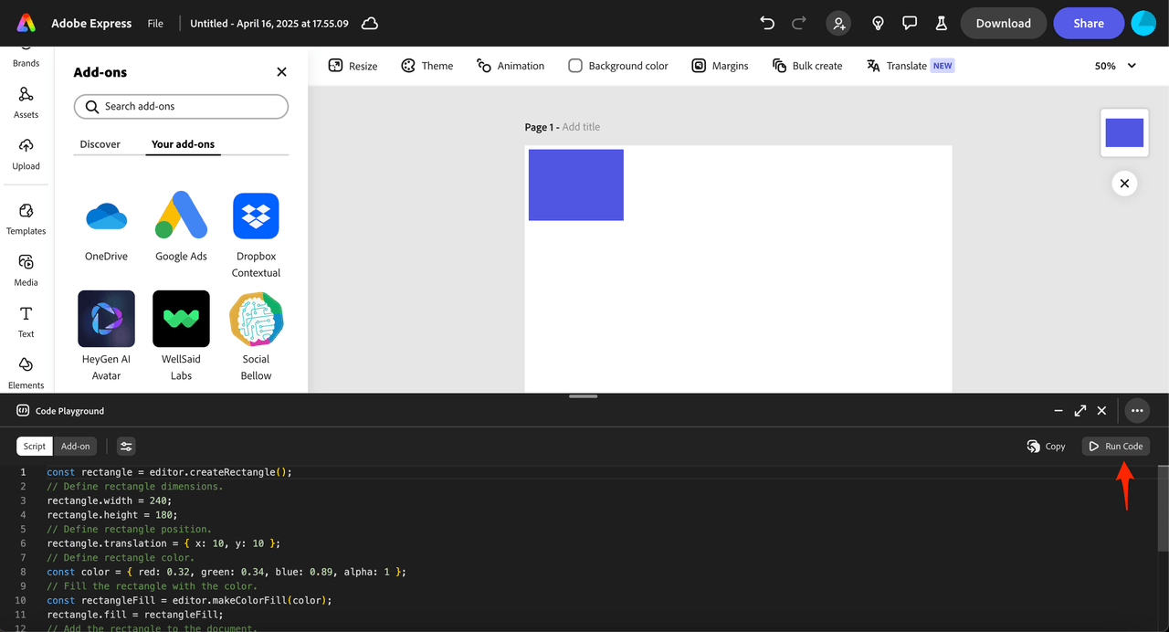 Code Playground Script Mode