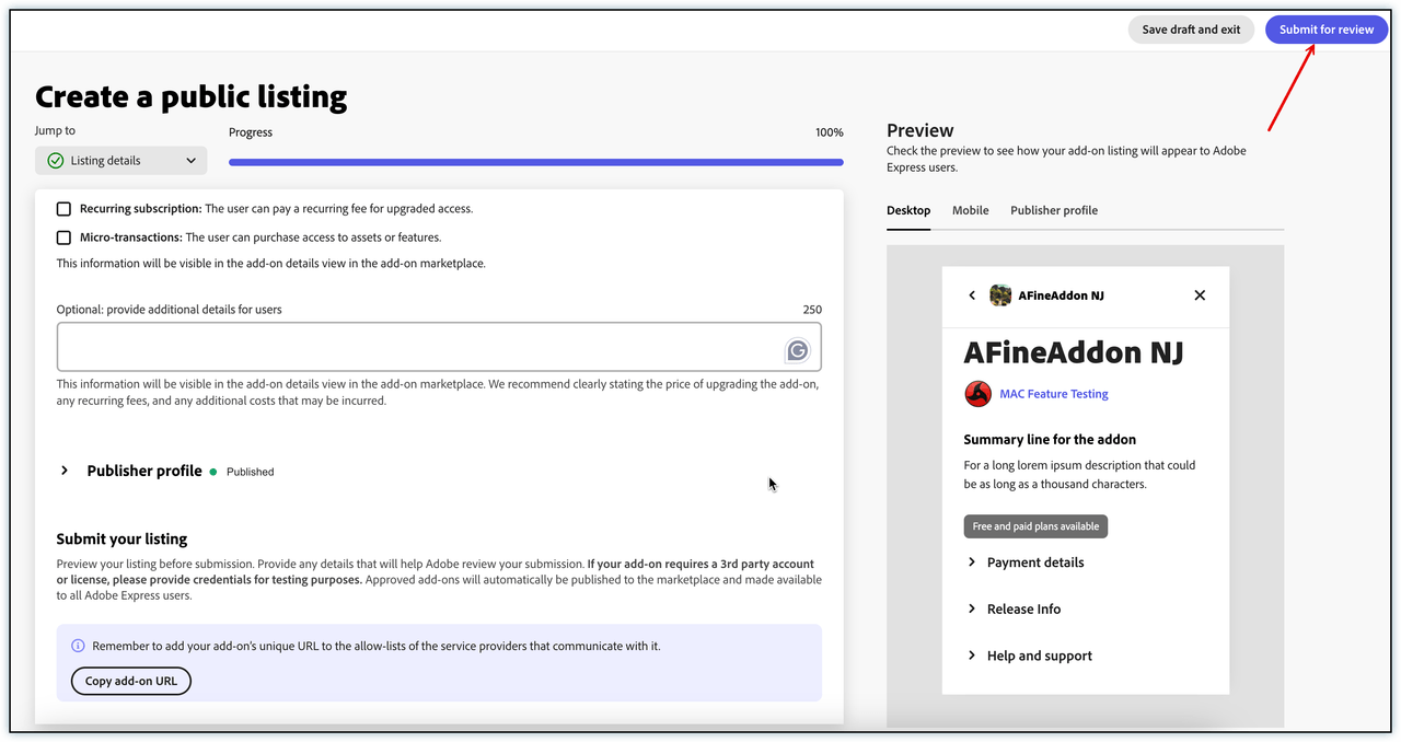Publish your add-on