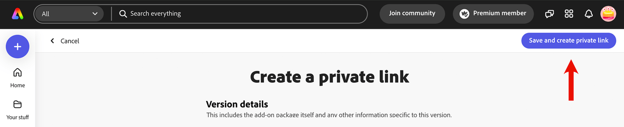 Submit data to create private link