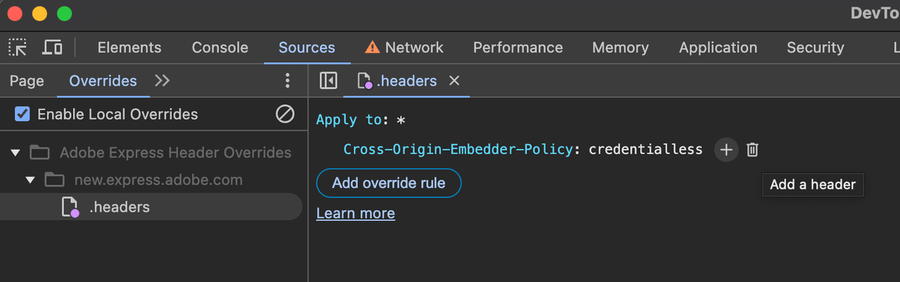 Credentialless header value