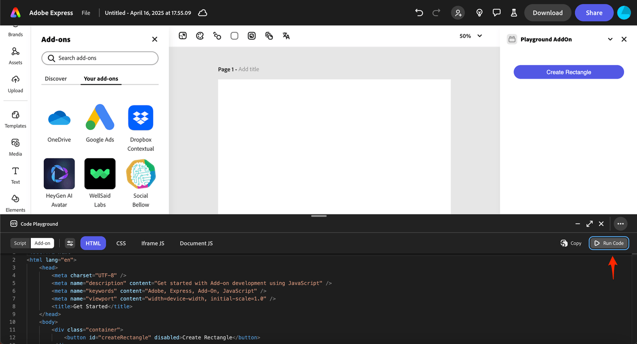 Code Playground Add-on Mode