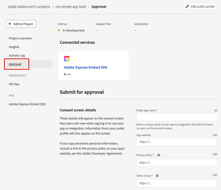 Submit for review in Console UI