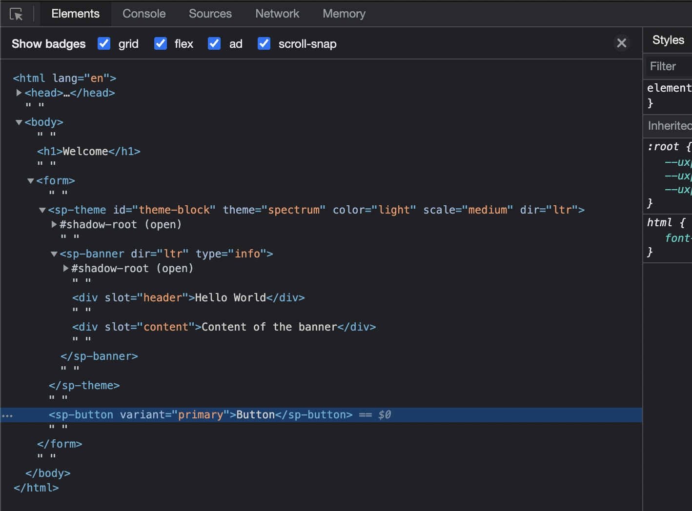 Debug Spectrum UXP Widgets