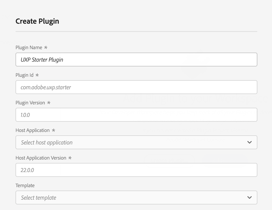 Create Plugin dialog