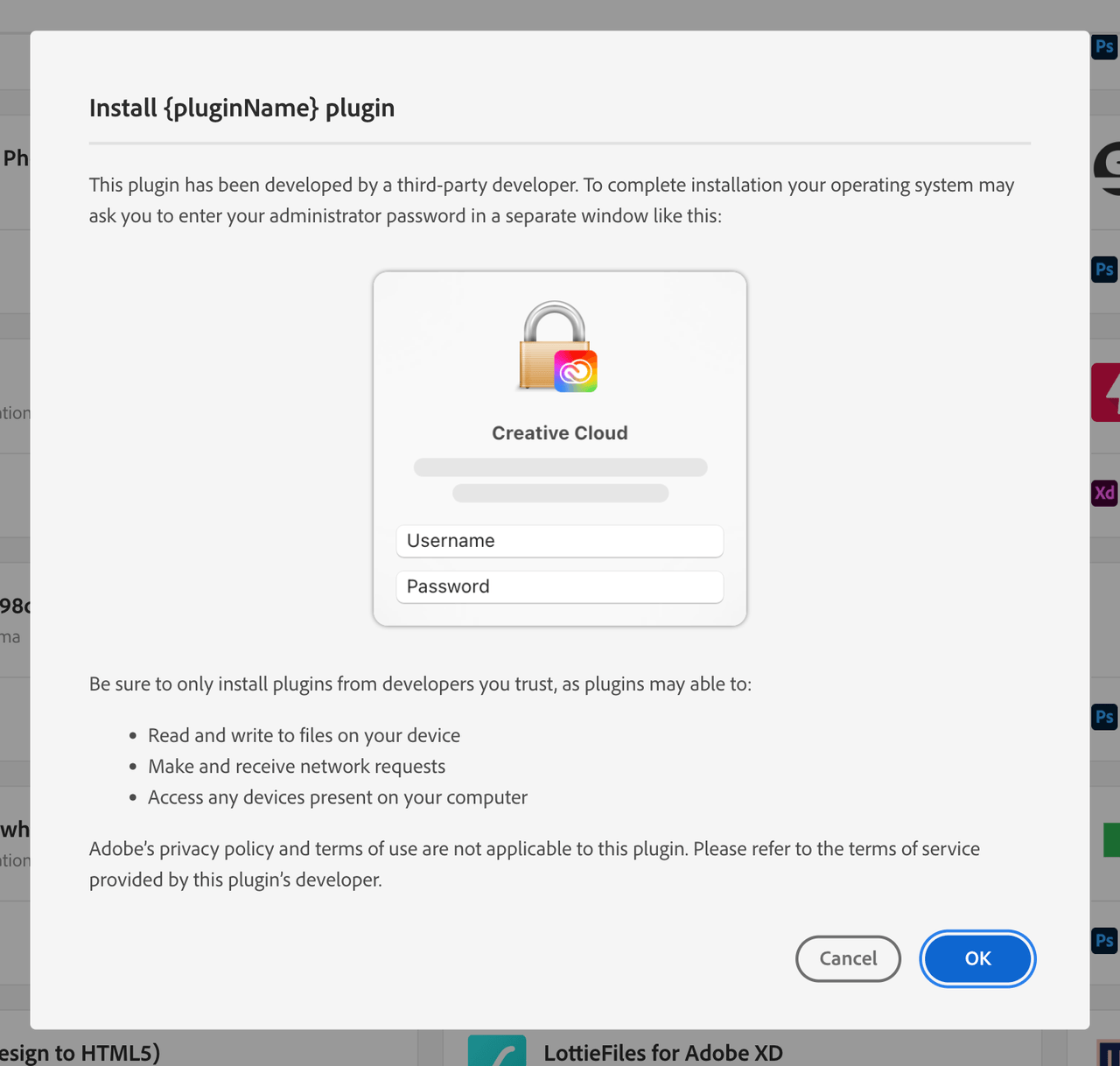 Pluign install dialog in macOS