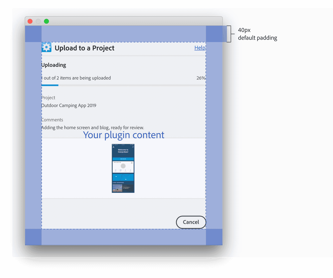 An example showing the UX requirements for a plugin dialog