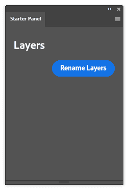 A Photoshop panel with a button "Rename Layers"