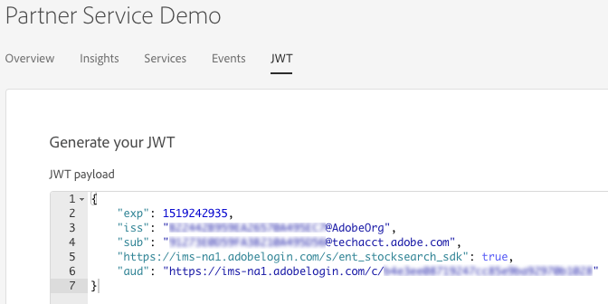 JWT tab of Service Account integration