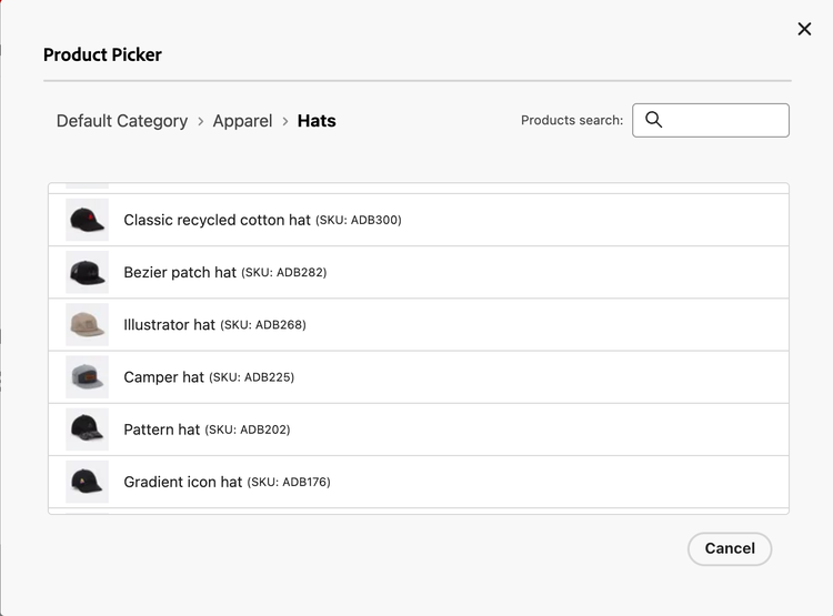 Product picker dialog