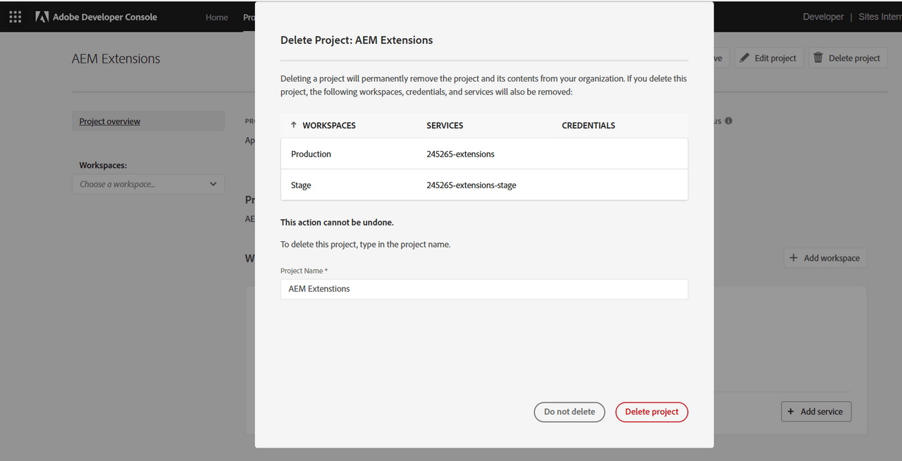 Project can not be delete